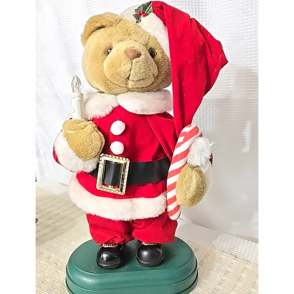 Vintage Twinkling Musical Teddies Mr & Mrs Claus Teddy Bear Holiday Christmas - Picture 6 of 11